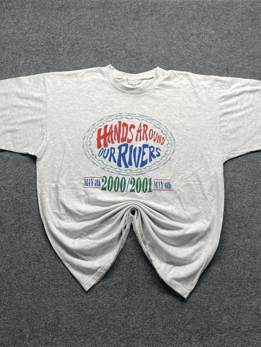Vintage 2000 Hands Around Our Rivers T-Shirt XL Michigan Rivers USA Made